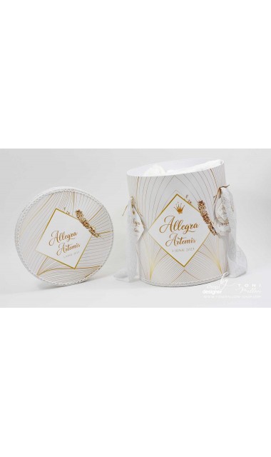 Trusou botez alb cu auriu si motive grafice abstracte Artemis 3